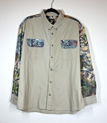 Kings Outdoor World Long Sleeve Shirt Mens Sz Large Camo & Tan Pockets Hunt Fish
