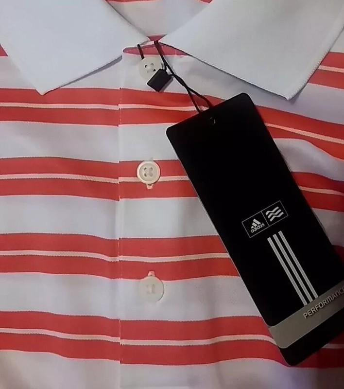 Adidas Golf Polo Collar Men Shirt Red White Stripe(SP3008F2)SIZE MEDIUM NWT $50 gallery