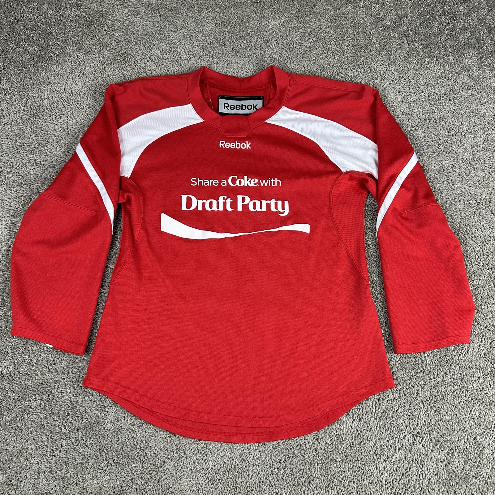 Reebok Shirt Mens Medium Red White Share a Coke Draft Party Jersey Long Sleeve gallery