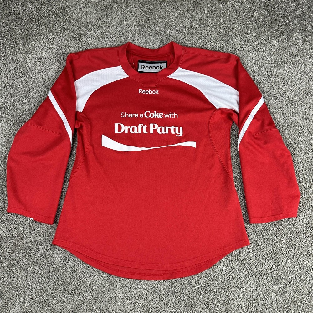 Reebok Shirt Mens Medium Red White Share a Coke Draft Party Jersey Long Sleeve
