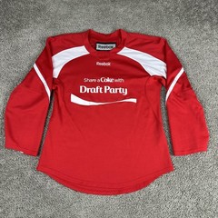 Reebok Shirt Mens Medium Red White Share a Coke Draft Party Jersey Long Sleeve