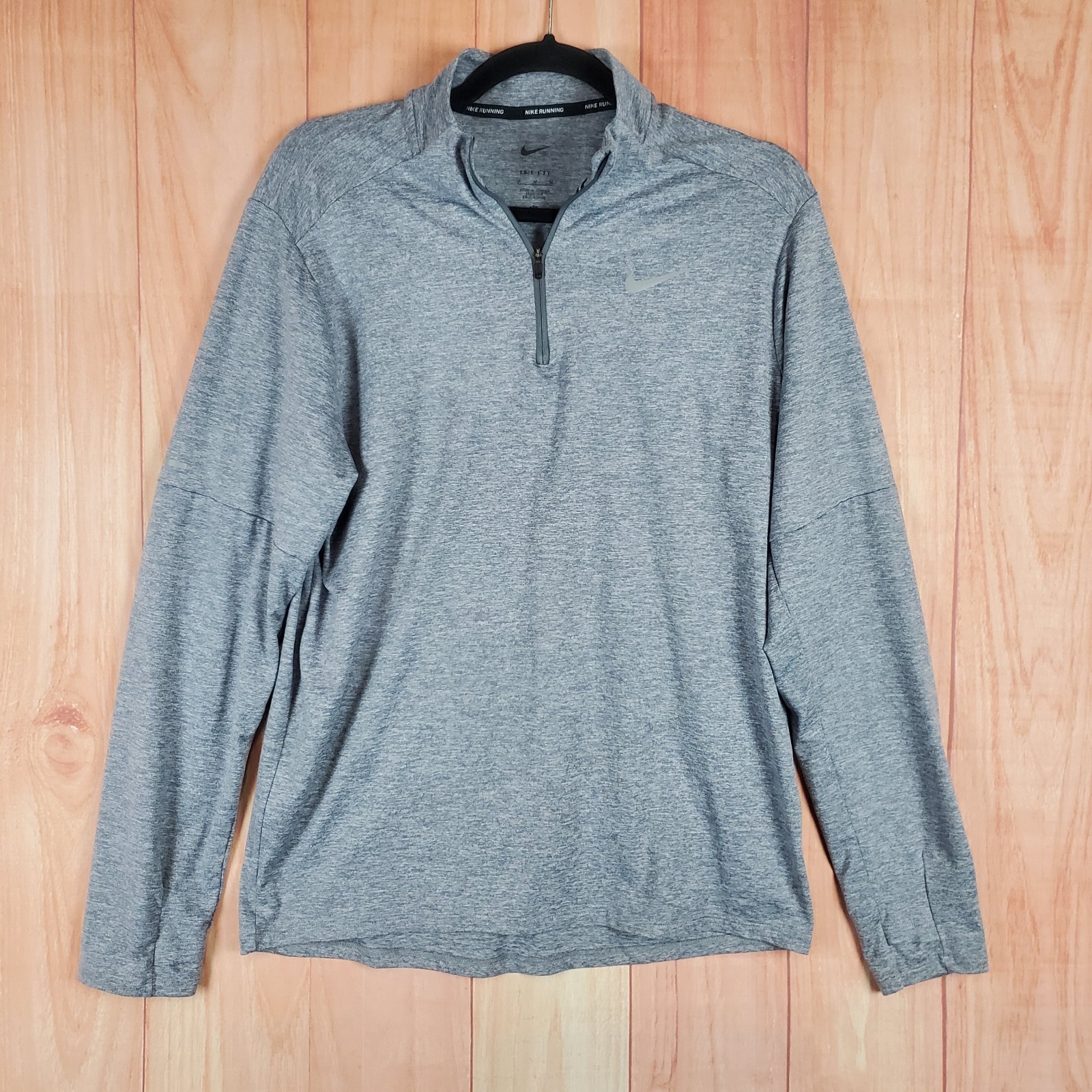 Nike Pacer Dri Fit Running Top Mens Medium Heather Gray Stretch Logo Half Zip gallery