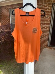 Harley Davidson Men’s Tank Top Size Large Orange 100% Cotton Logo Sleeveless New