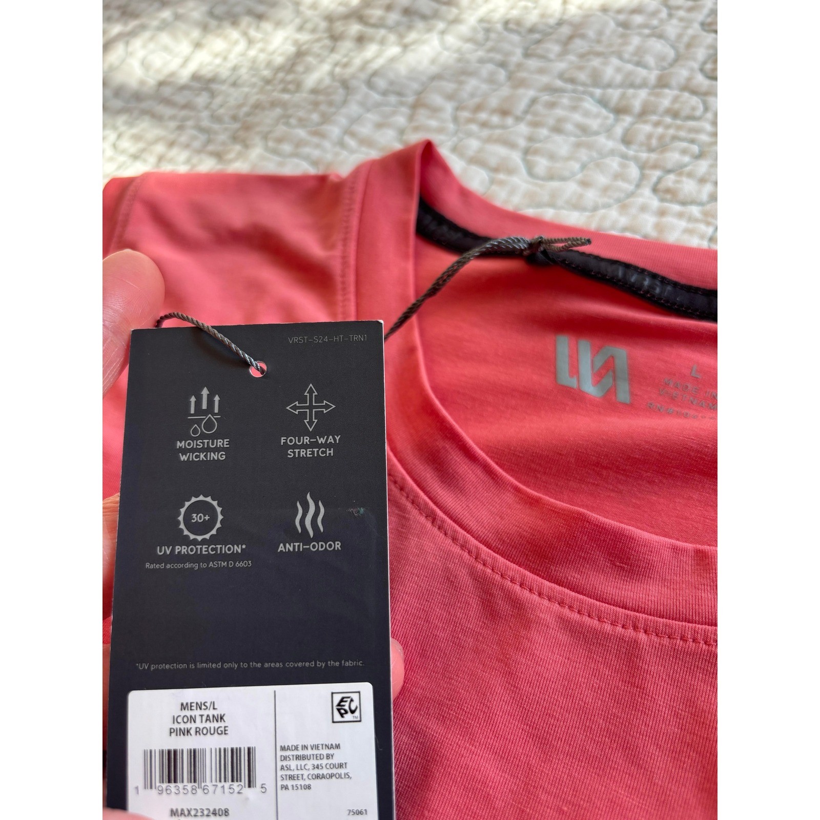 VRST Mens Icon Tank Top Pink Rouge Moisture Wicking UV Protection Size Large gallery