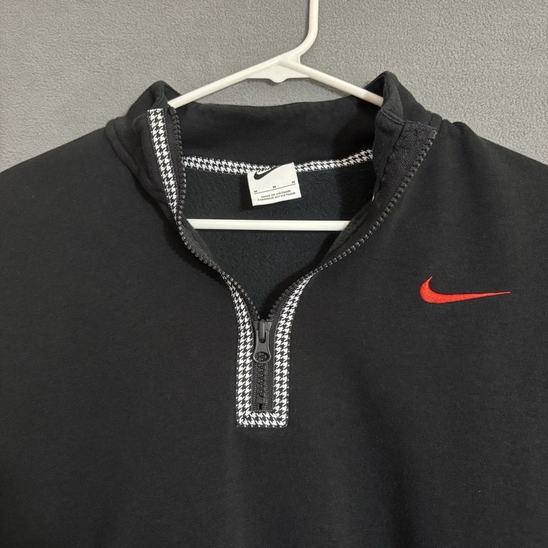 Nike Y2K Men’s M Pullover Quarter Zip Black Houndstooth Swish Logo White Tag gallery