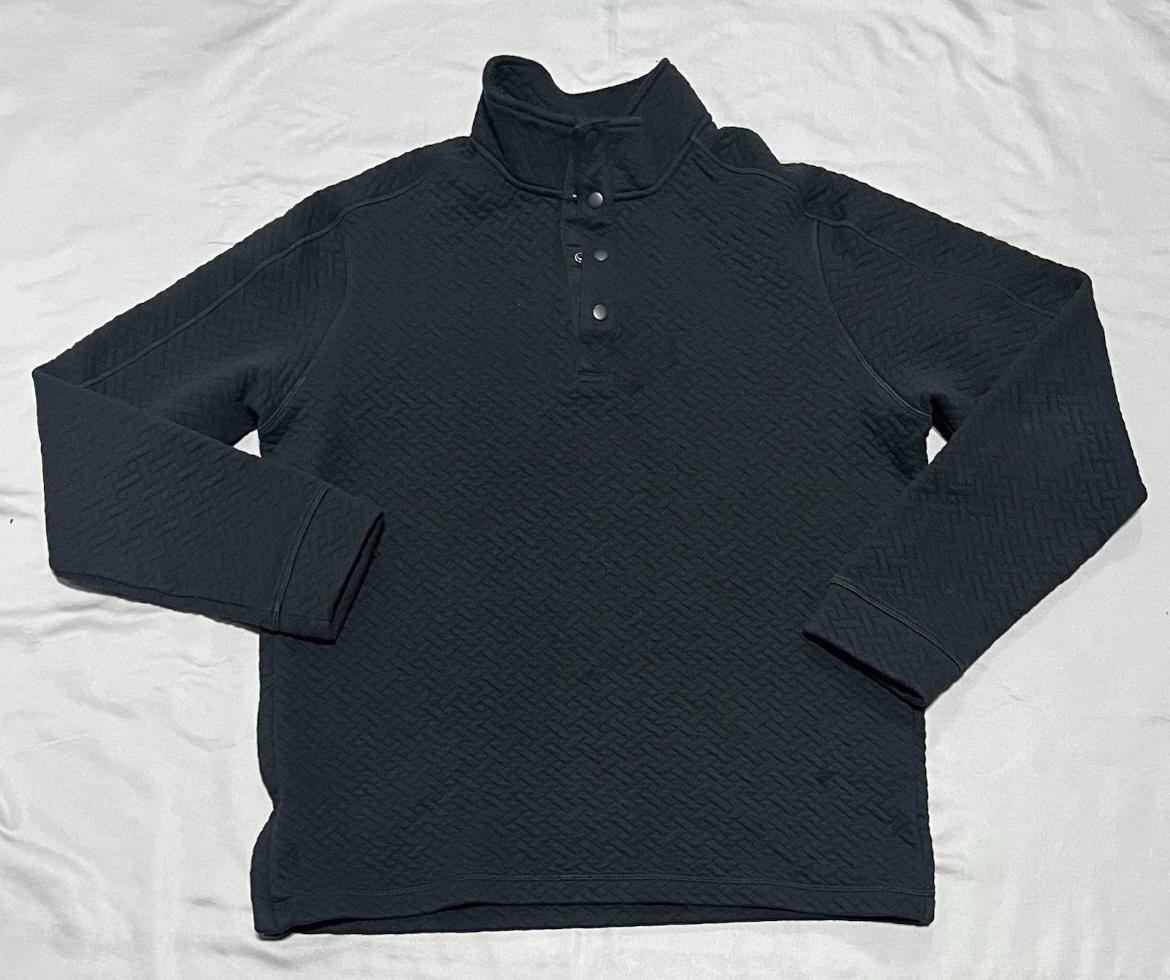 Rhone Pullover Mens Medium Black Textured Snap Mock Neck Long Sleeve Cotton gallery