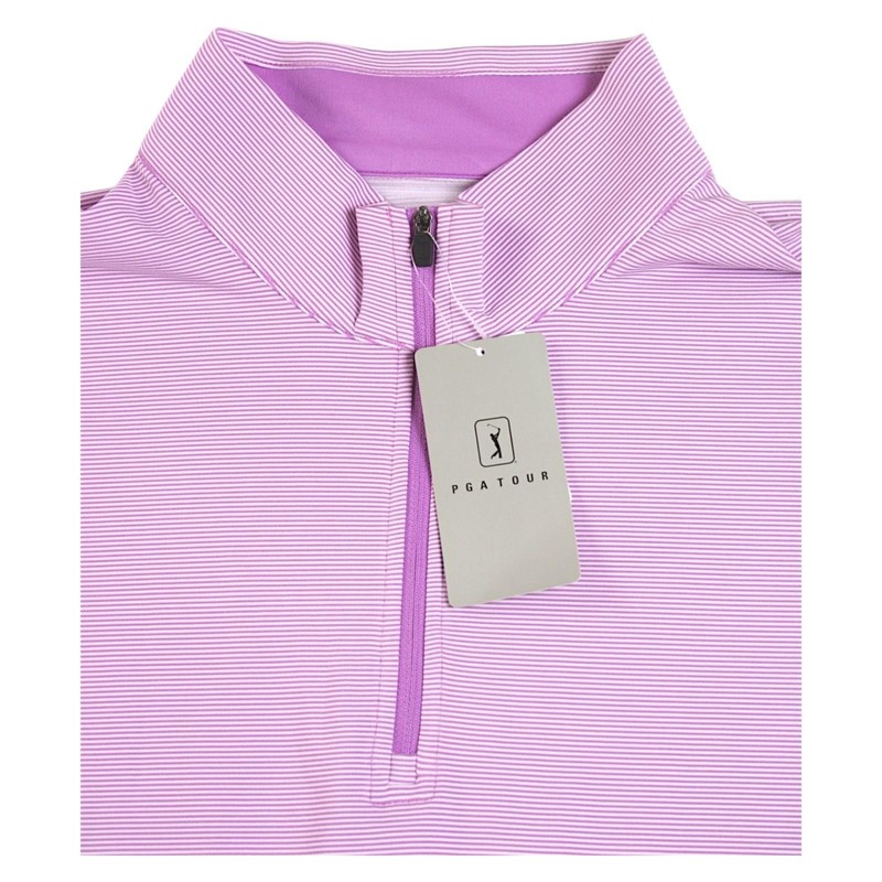 PGA TOUR 1/4 Zip Golf Pullover Shirt Mens XL Iris Orchid Stripe UPF 50 $80 NEW gallery
