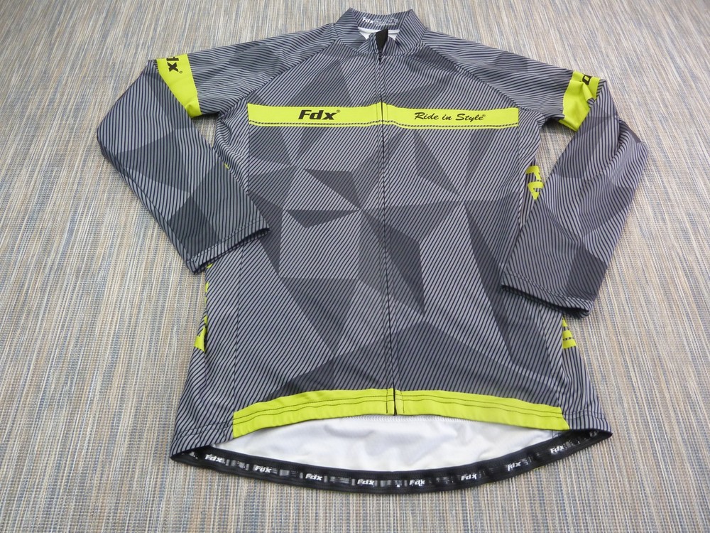 Fdx Cycling Jersey Men Large Grey Hi Vis Yellow Super Roubaix Zip