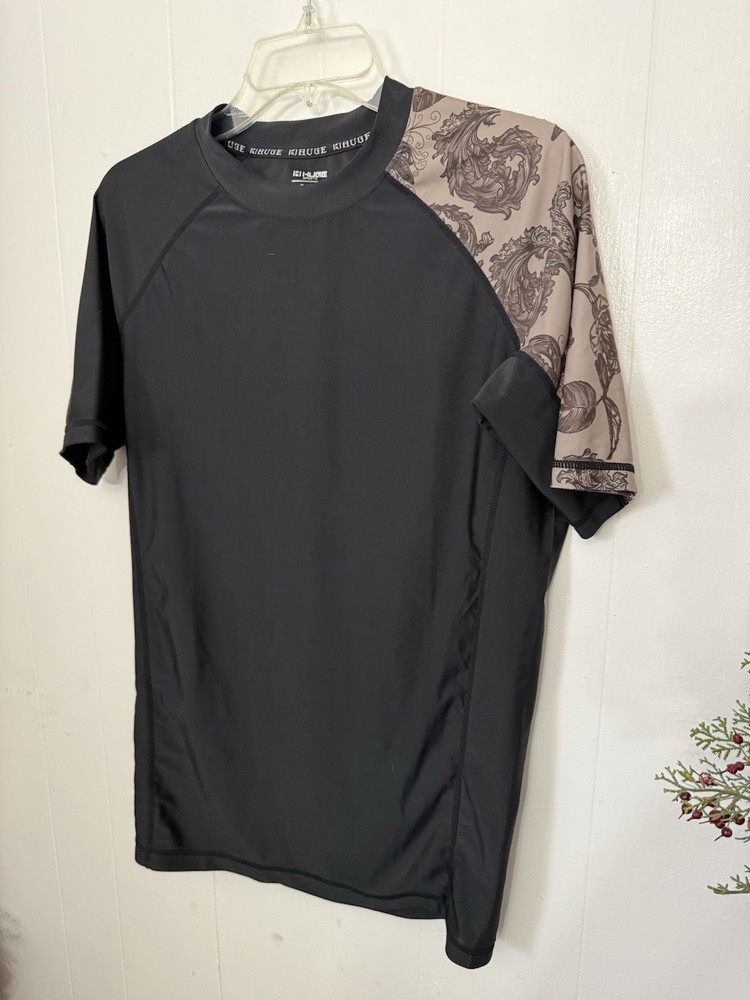 Huge Sports Black Compression Athletic Shirt Mens L Graphic Sleeve Activewear