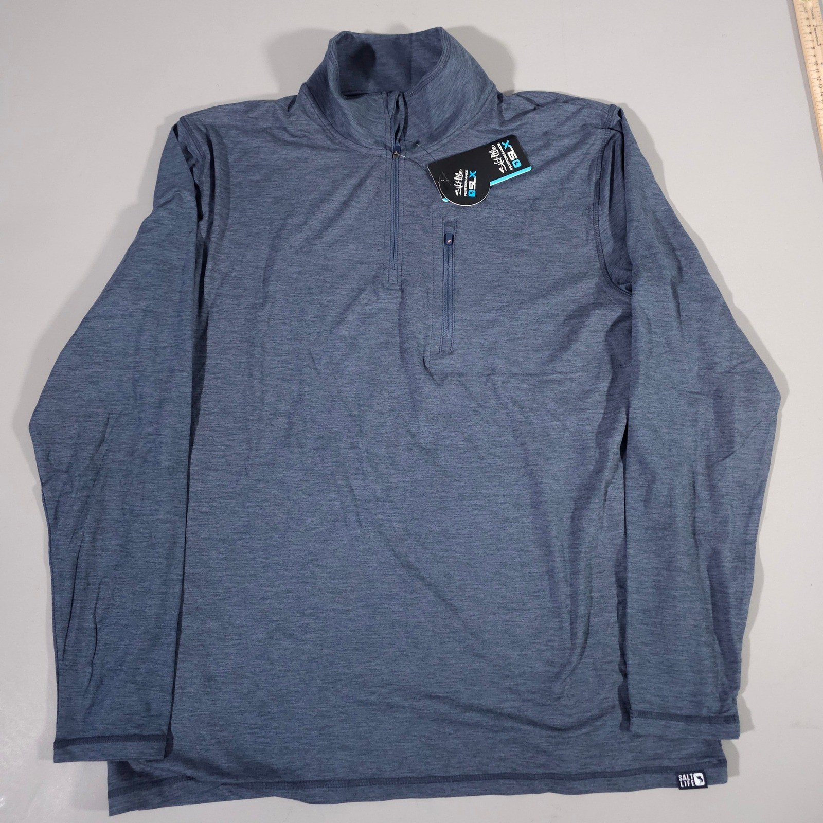 Salt Life SLX Performance Pullover Mens XL Navy Heather Quarter Zip SLM6249 gallery