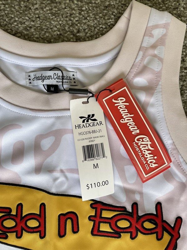 Ed Edd n Eddy Headgear Classics Nostalgia Animated White Pink Jersey Size Medium gallery
