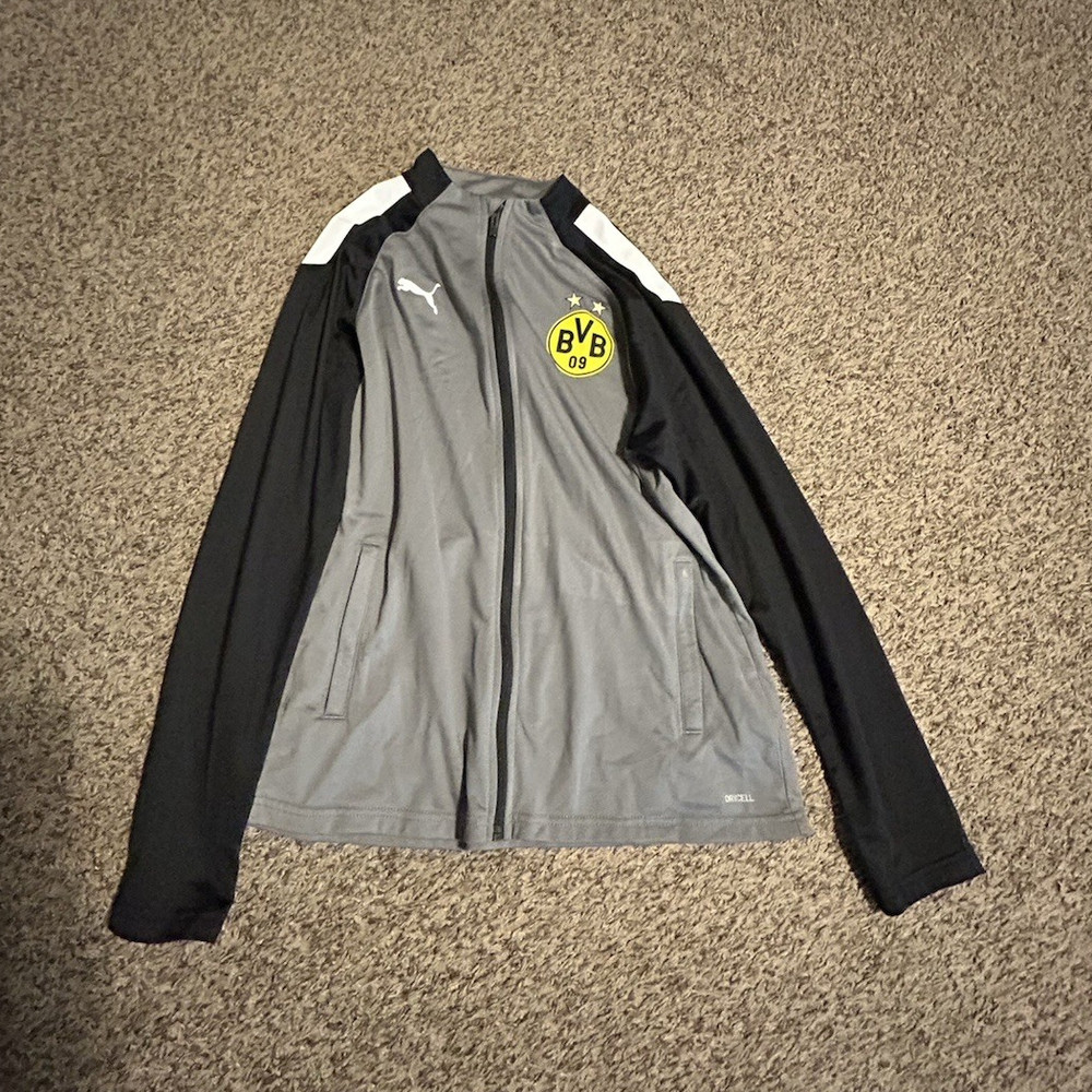 PUMA BVB DryCELL Full Zip Track Jacket Men's M Gray/Black Stand-Up Collar
