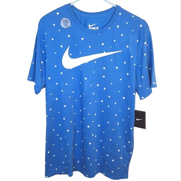 NWT Nike Swoosh All Over Basketball Pattern AOP Dri-FIT Cotton T-Shirt Blue L gallery