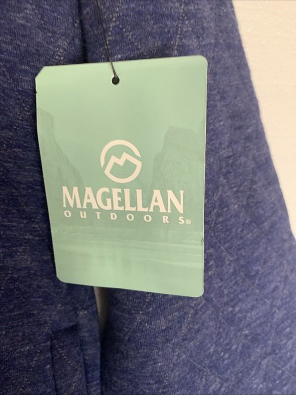 Magellan Men's Lg Blue Cotton Quarter Snap Long Sleeve Stand UP Collar Quilted gallery