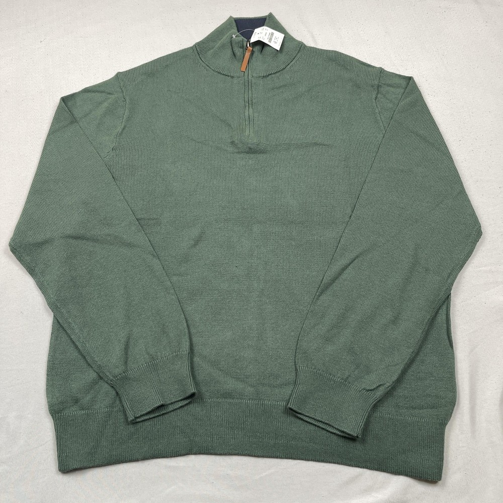 J.Crew Pullover Sweater Mens XL Green 1/4 Zip Cotton Knit Mock Neck Stand Collar