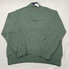 J.Crew Pullover Sweater Mens XL Green 1/4 Zip Cotton Knit Mock Neck Stand Collar