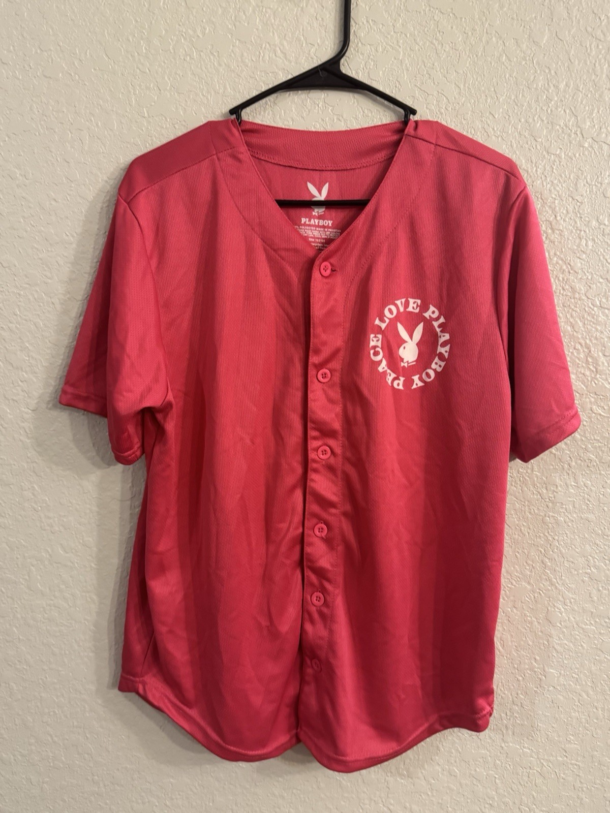 Playboy Pink Button-Front Mesh Baseball Jersey V-Neck Regular Fit Men’s M gallery