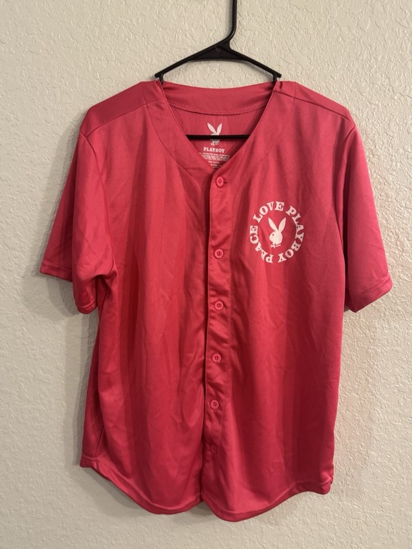 Playboy Pink Button-Front Mesh Baseball Jersey V-Neck Regular Fit Men’s M gallery