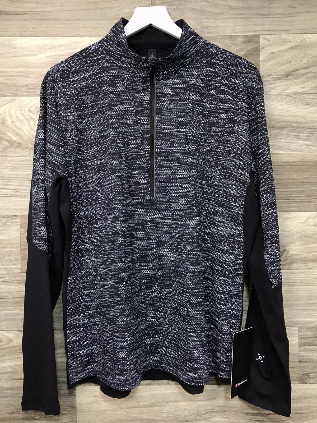 Lululemon Surge Warm Shield 1/2 Zip Size L All Court Texture Black White 52258 gallery
