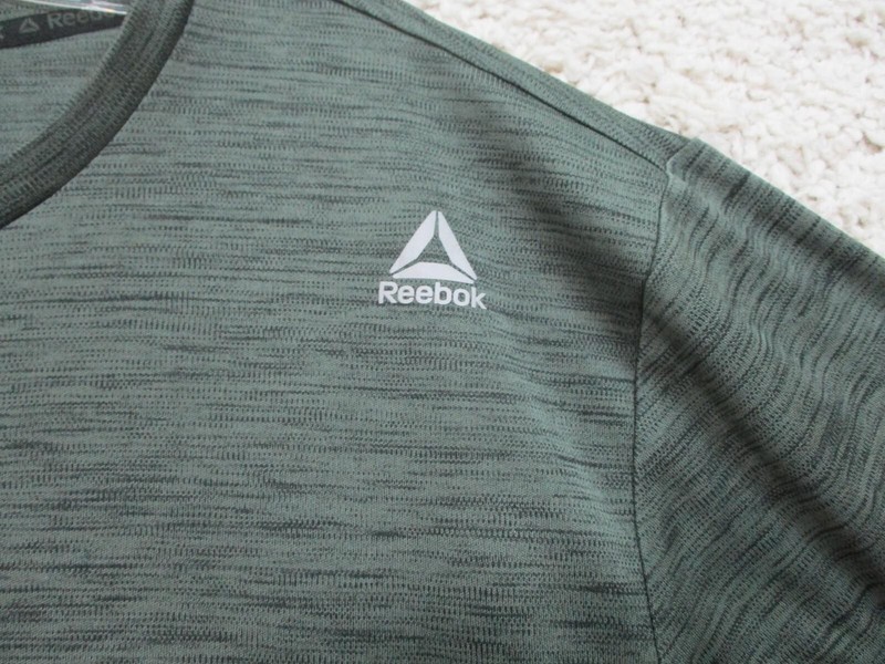 Reebok Shirt Large Adult Gray Athletic Stretch Logo Short Sleeve Modern Fit Mens gallery