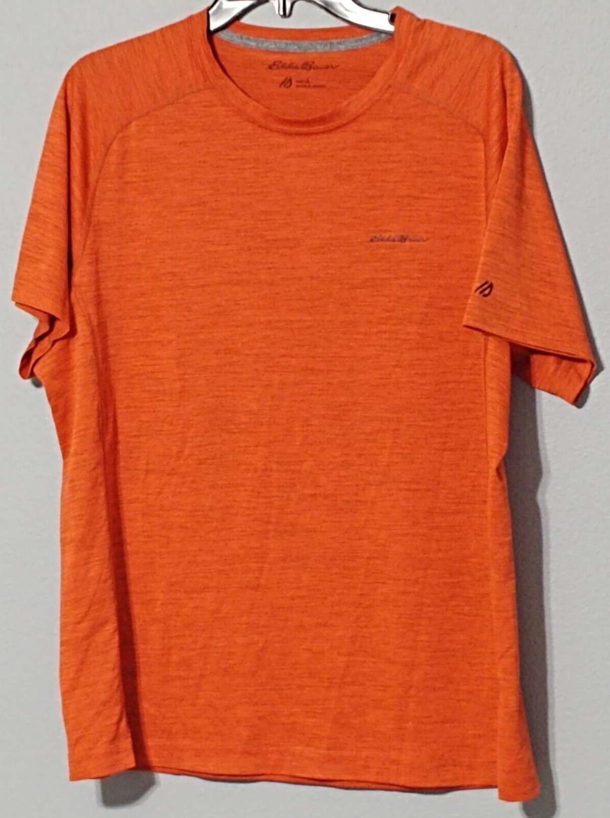 Eddie Bauer FreeDry Motion Tee Shirt Mens L Orange Logo Athletic Stretch Active gallery