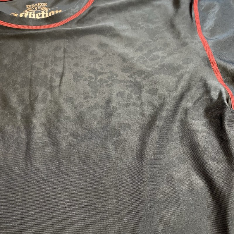 New Affliction Skulls Athletic Compression Tee Shirt 2XL Men’s Black Red UPF gallery