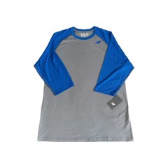 NWT New Balance Reglan Baseball Shirt Men’s Large.Grey/Blue.3/4 Sleeve. 44″Chest