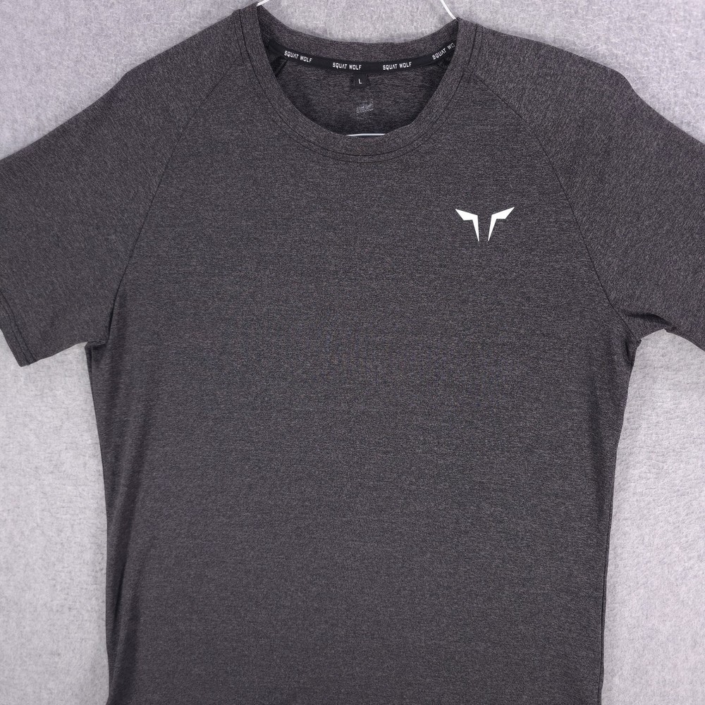 Squat Wolf Performance Gym Athletic Wear Gray Curved Hem Shirt Mens Medium