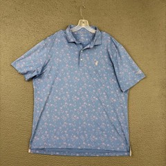 johnnie-O Polo Shirt Mens XL Blue Flamingo All Over Print Whisper Rock Golf Dad