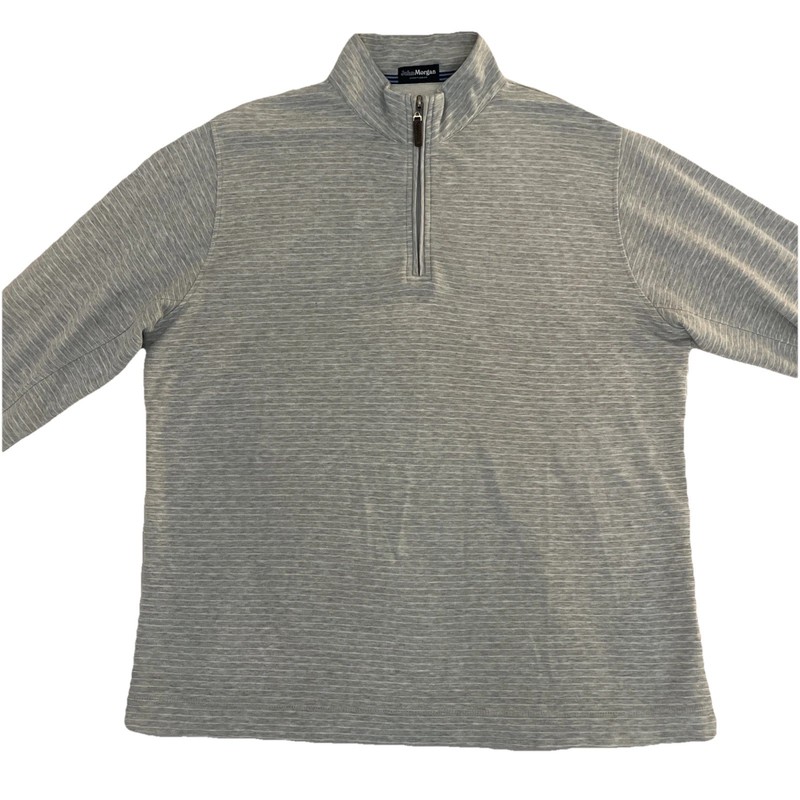 John Morgan LARGE Gray/White Striped 1/4 Zip Golf Pullover Cotton Poly EUC SOFT gallery
