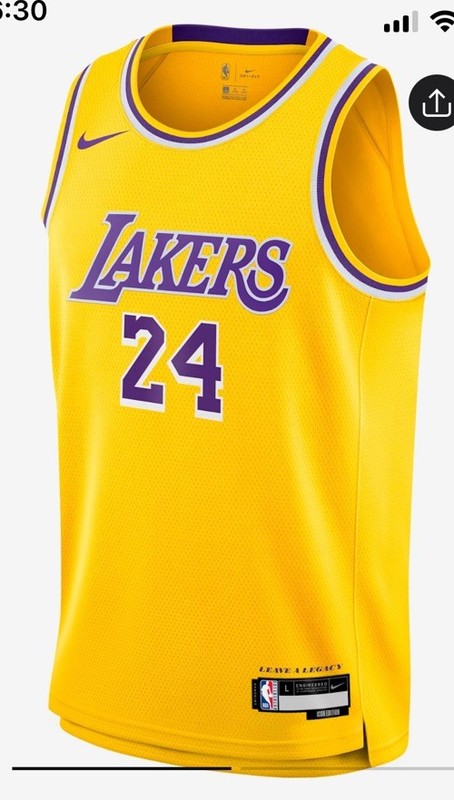 Nike Los Angeles Lakers Swingman KOBE BRYANT #24 authentic Big Kids Jersey Sz L gallery