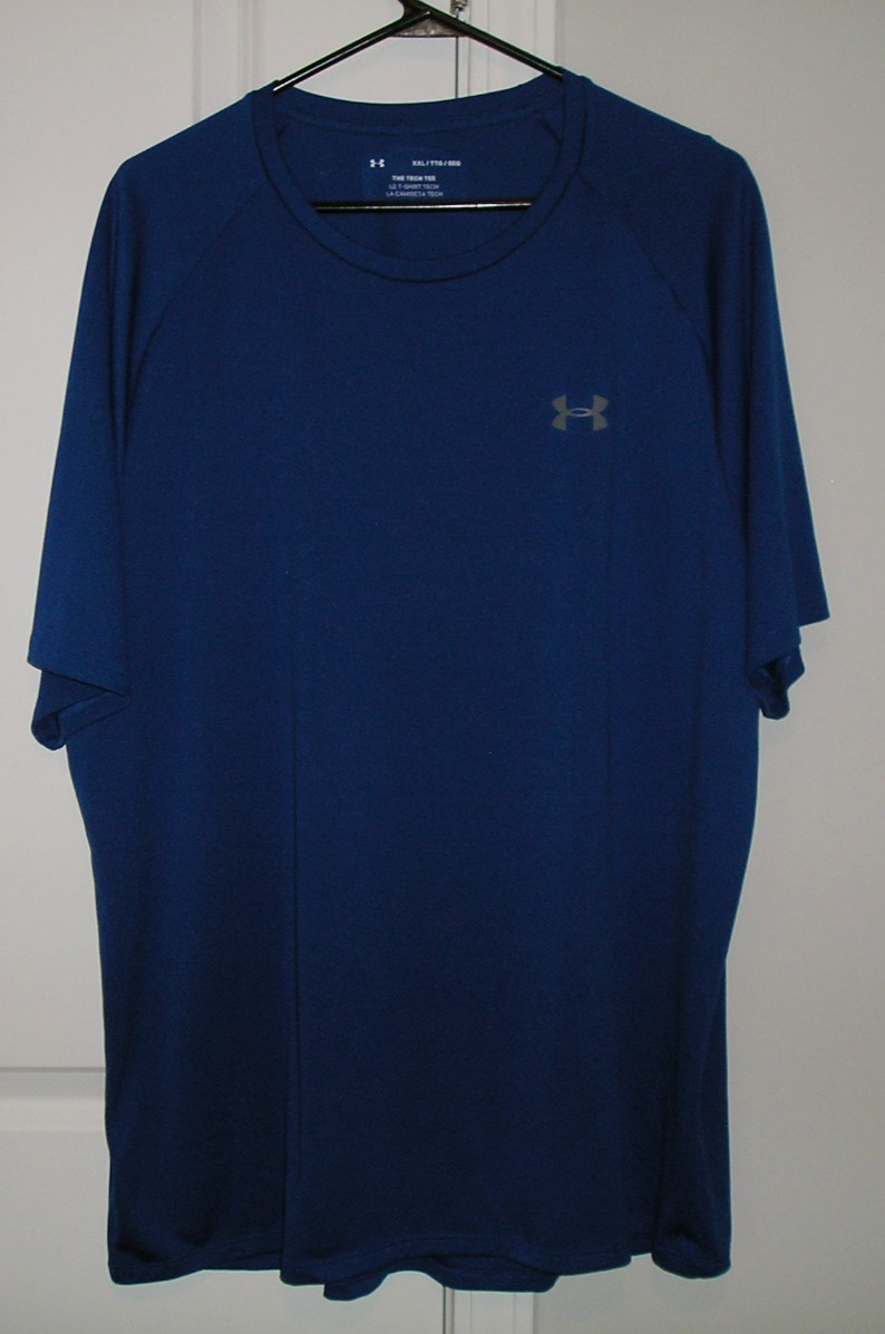 UNDER ARMOUR THE TECH TEE MEN'S ( 2XL) DARK BLUE (SS) POLYESTER LOGO T. SHIRT! gallery