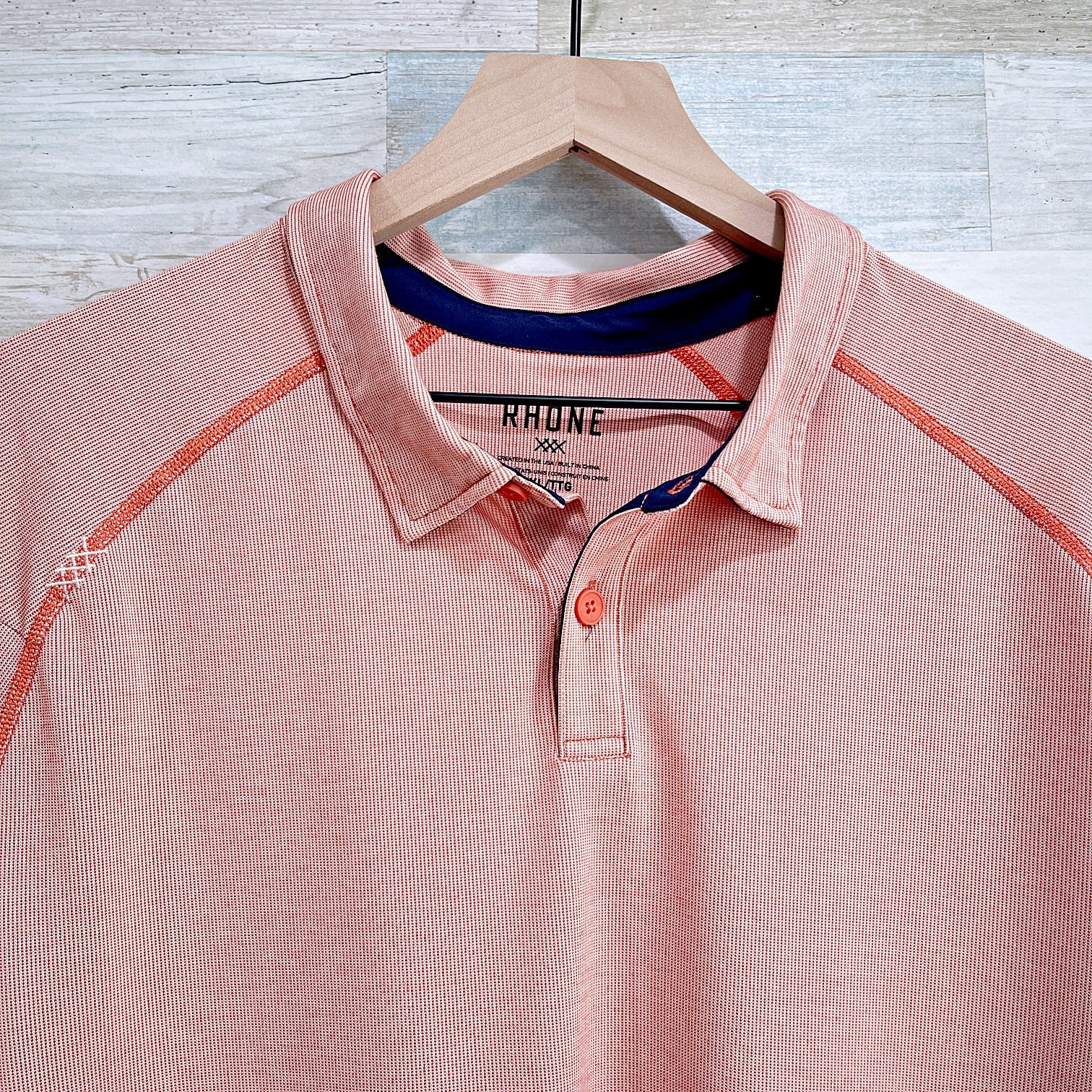 RHONE Delta Pique Mesh Performance Tech Golf Polo Shirt Orange Mens XXL 2XL gallery