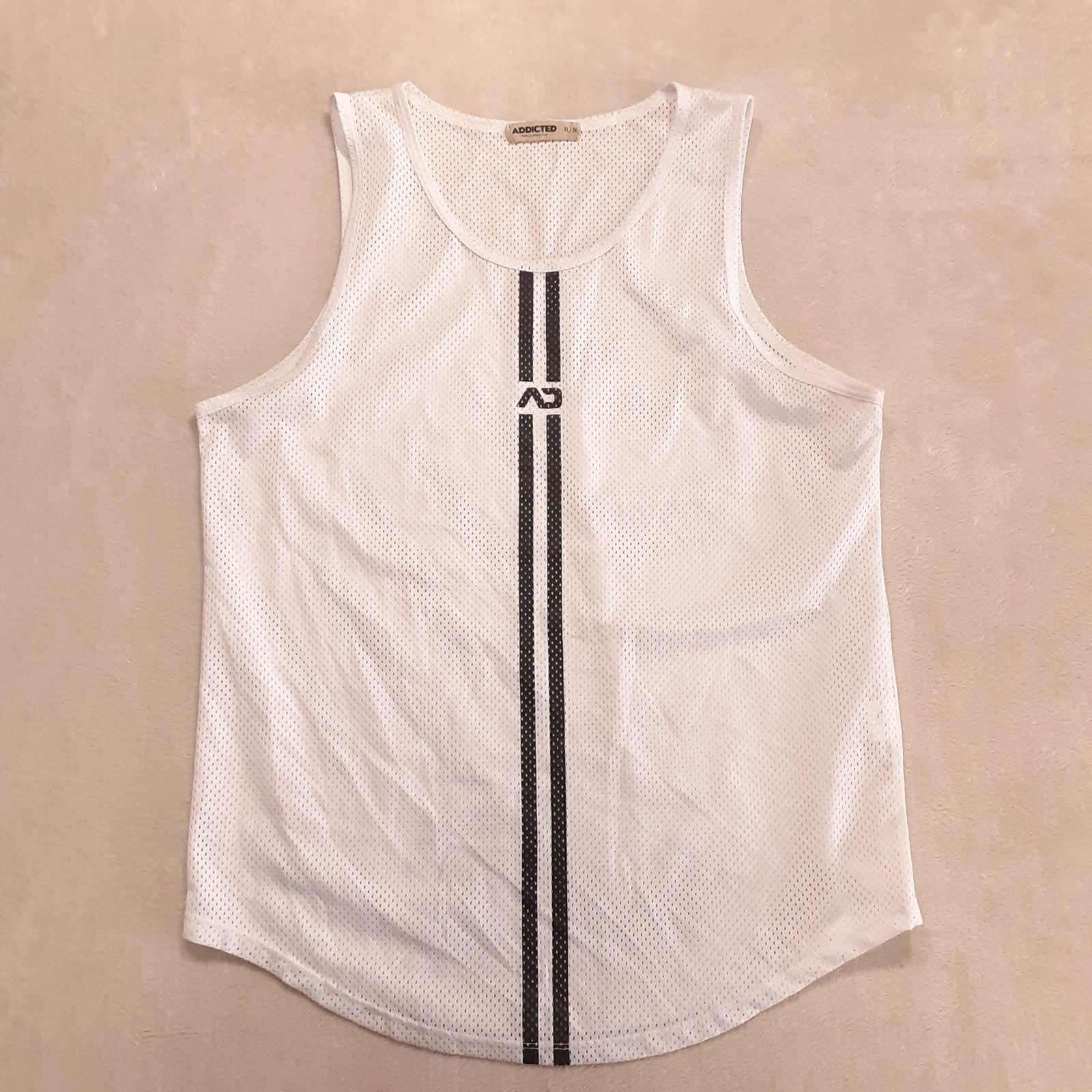 Addicted Mens Mesh White Low Rider Tank Top XL Double Stripe AD671 gallery