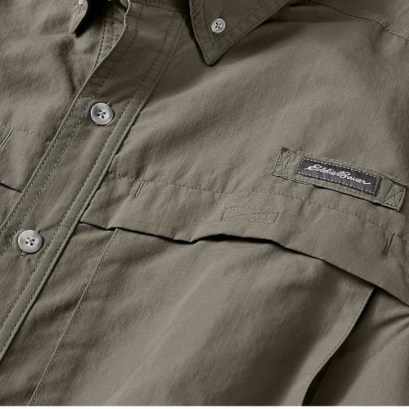 Eddie Bauer Men's hiking Short Sleeve Button Shirt Light Gray -S- NWT $60 (a23) gallery