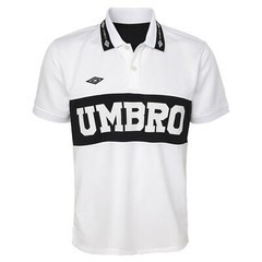 Umbro Men’s Short Sleeve 2 Button Logo Polo, White/Black