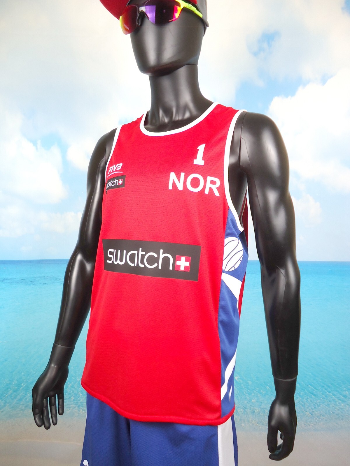 Beach Volleyball Jersey Anders Mol NORWAY #1 Red/Blue Size S, M, L, XL, 2XL New gallery