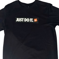 Nike Sportswear Just Do It Orange Box Logo T Shirt Mens Medium Black Swoosh Tee