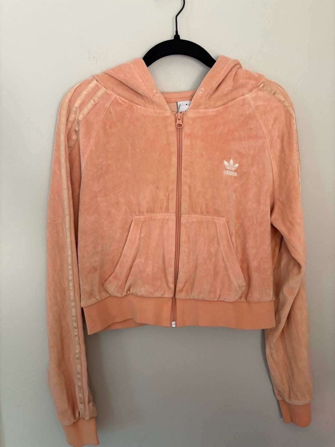 Adidas Y2K Velvet Cropped Zip-Up Hoodie Sweatshirt Peach Size M gallery