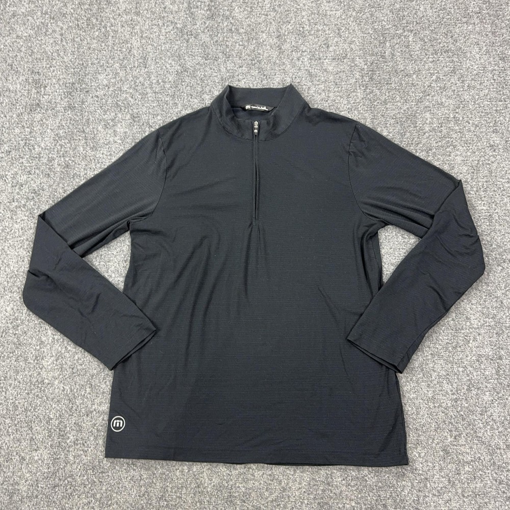 Travis Mathew Pullover Mens Medium Black 1/4 Zip Long Sleeve Golf Top Stretch