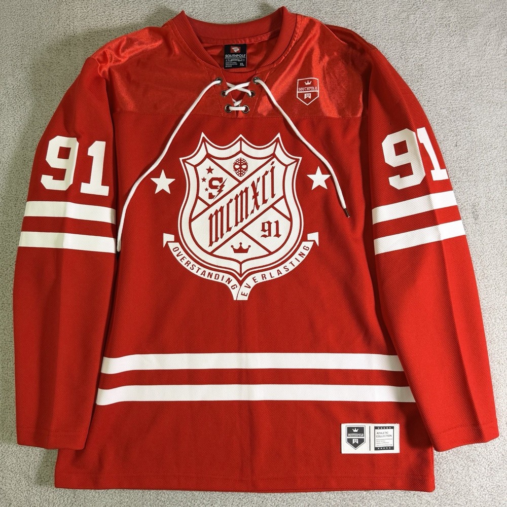 Vintage Southpole MCMXCI 1991 Red Hockey Jersey 1999 Athletic Collection Size XL