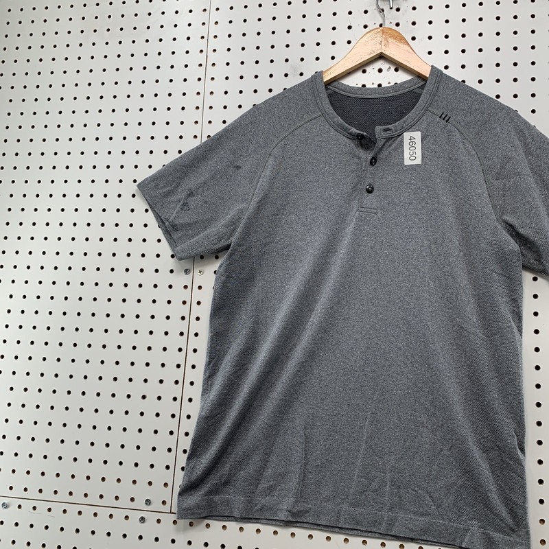 Lululemon Active Henley Shirt Mens Medium Gray Short Sleeve Run Workout gallery