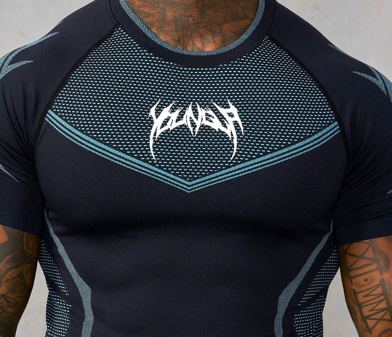 YOUNGLA YLA 'Warrior X 4065' Men's Compression SS Muscle T-Shirt M Blk/Blu *NIB* gallery