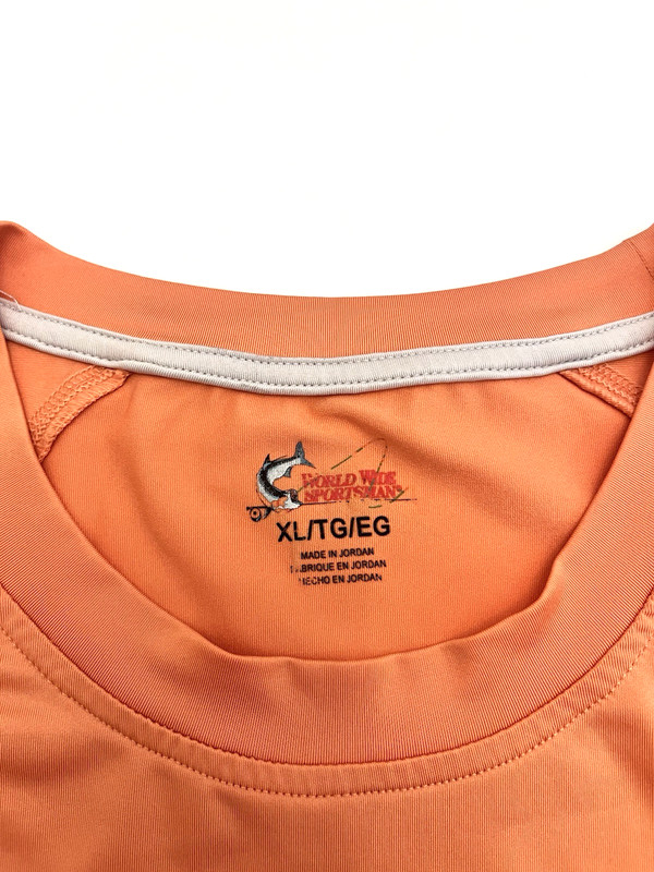 World Wide Sportsman Fishing T-Shirt Men XL Orange Short Sleeve Logo Polyester gallery