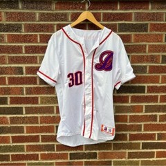White Purple and Orange Authentic Baseball Apparel Button Down Player 30 Jersey