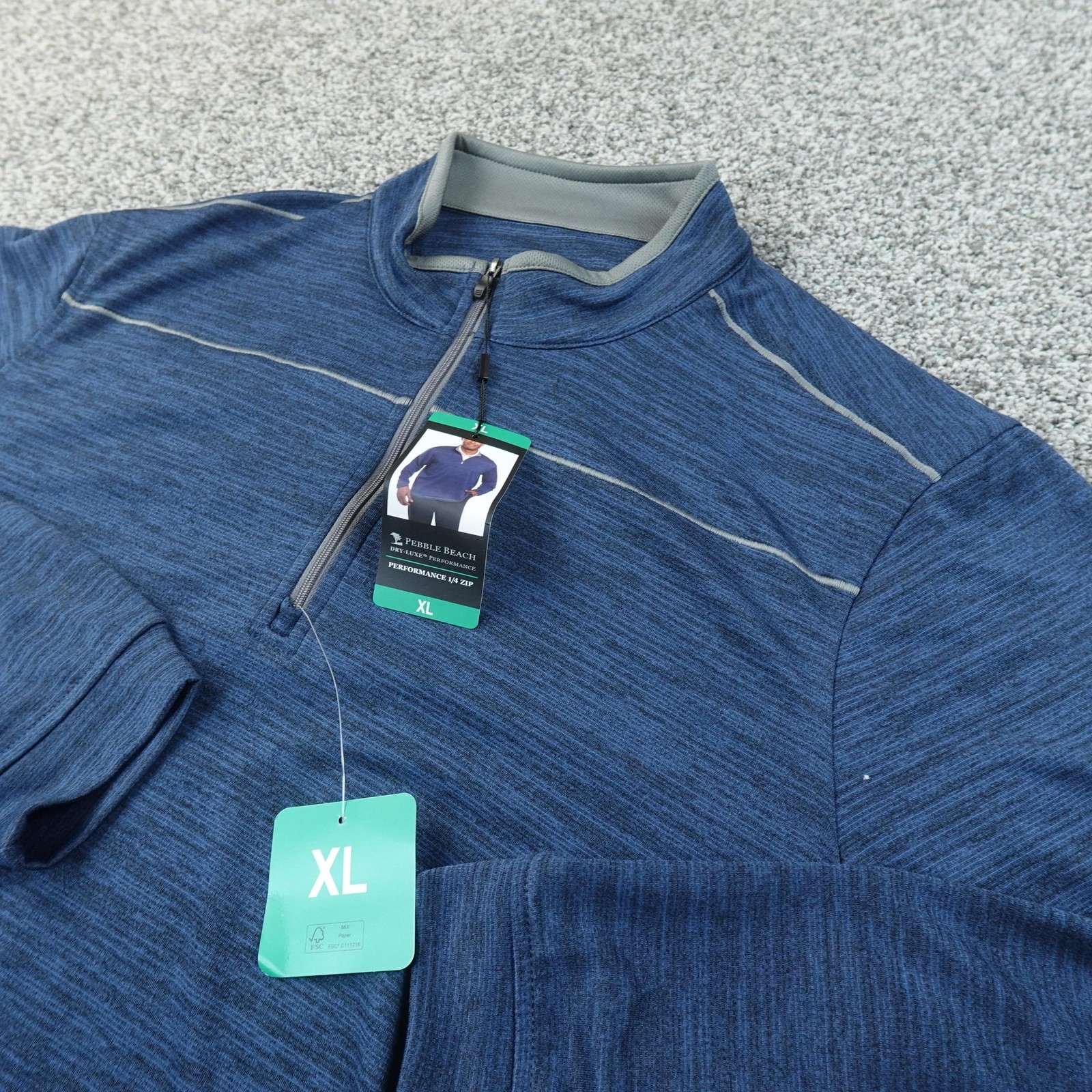 NEW Pebble Beach Pullover Mens XL Blue Performance 1/4 Zip Golf Sweatshirt Top gallery