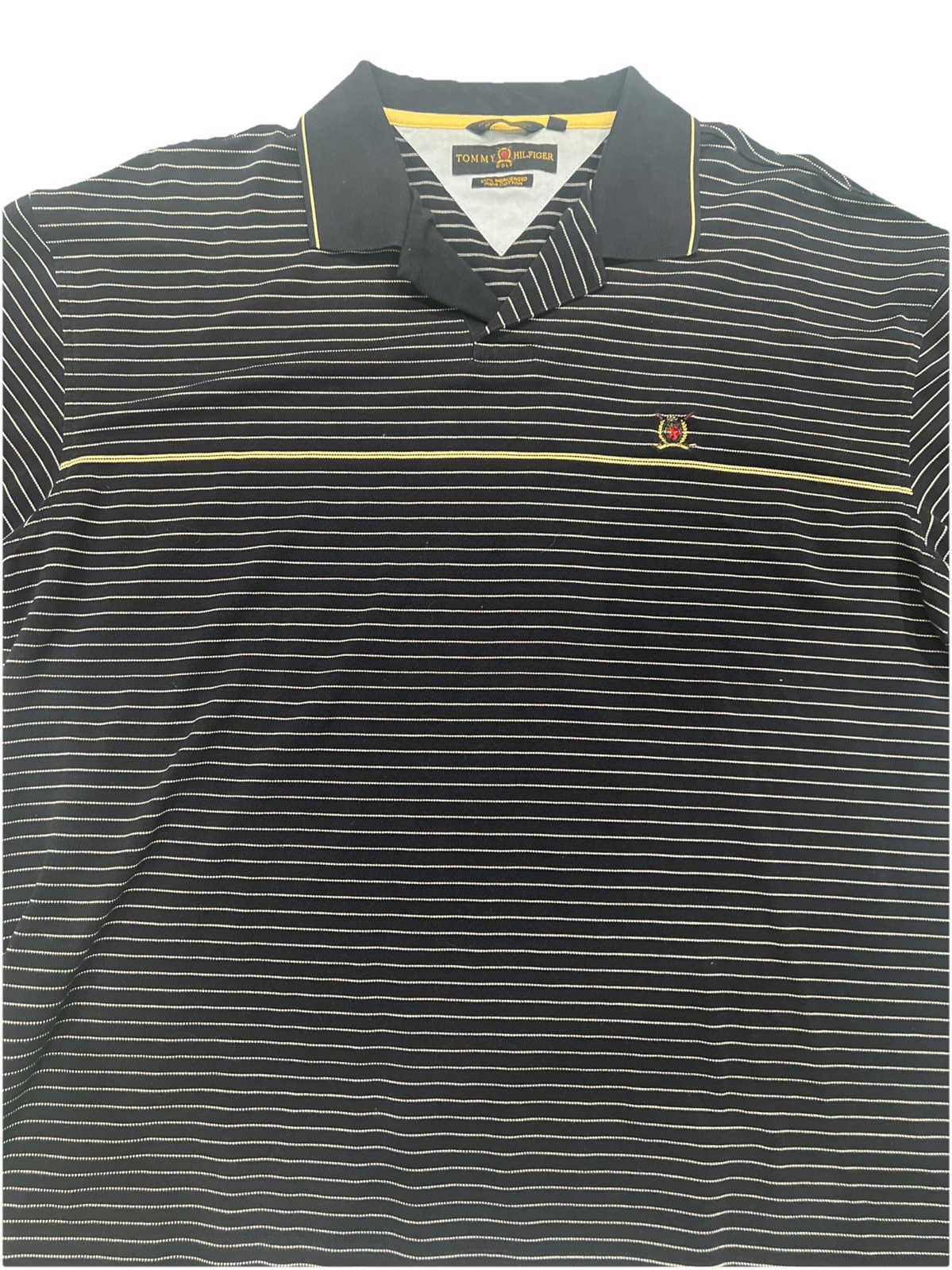 Tommy Hilfiger Logo Men's Size Large Golf Stripes Navy Polo Shirt gallery