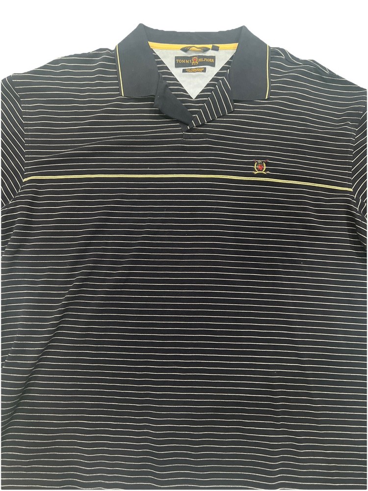 Tommy Hilfiger Logo Men's Size Large Golf Stripes Navy Polo Shirt