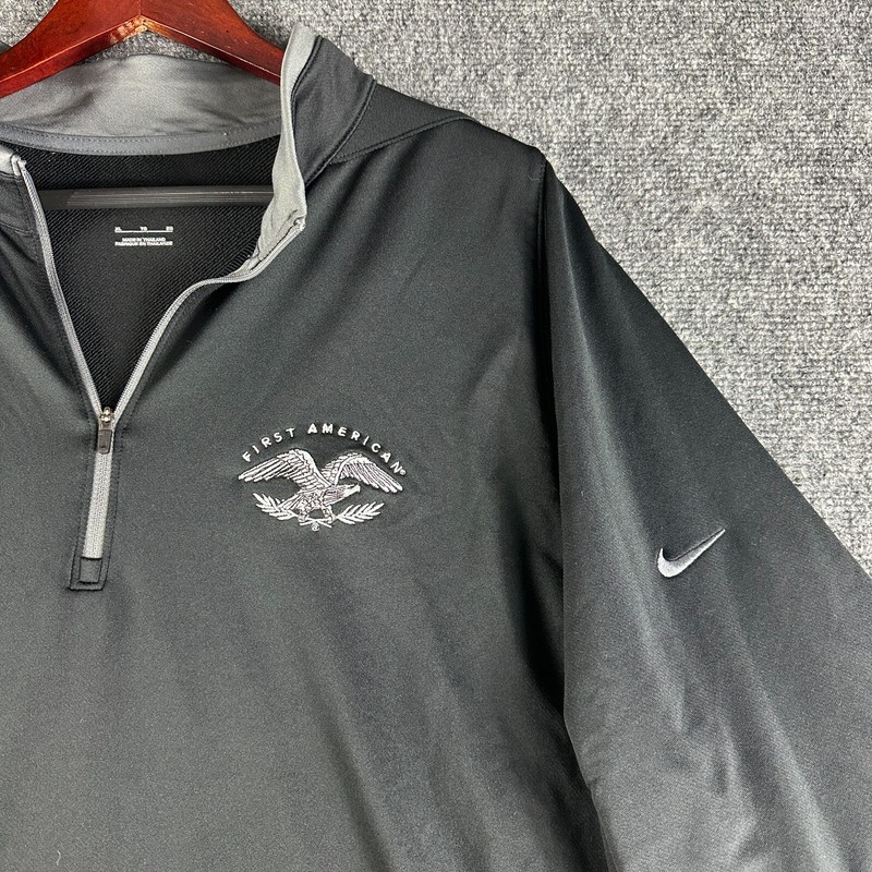 Nike Mens XL 1/4 Zip Pullover Black Gray Stretch Long Sleeve First American Logo gallery