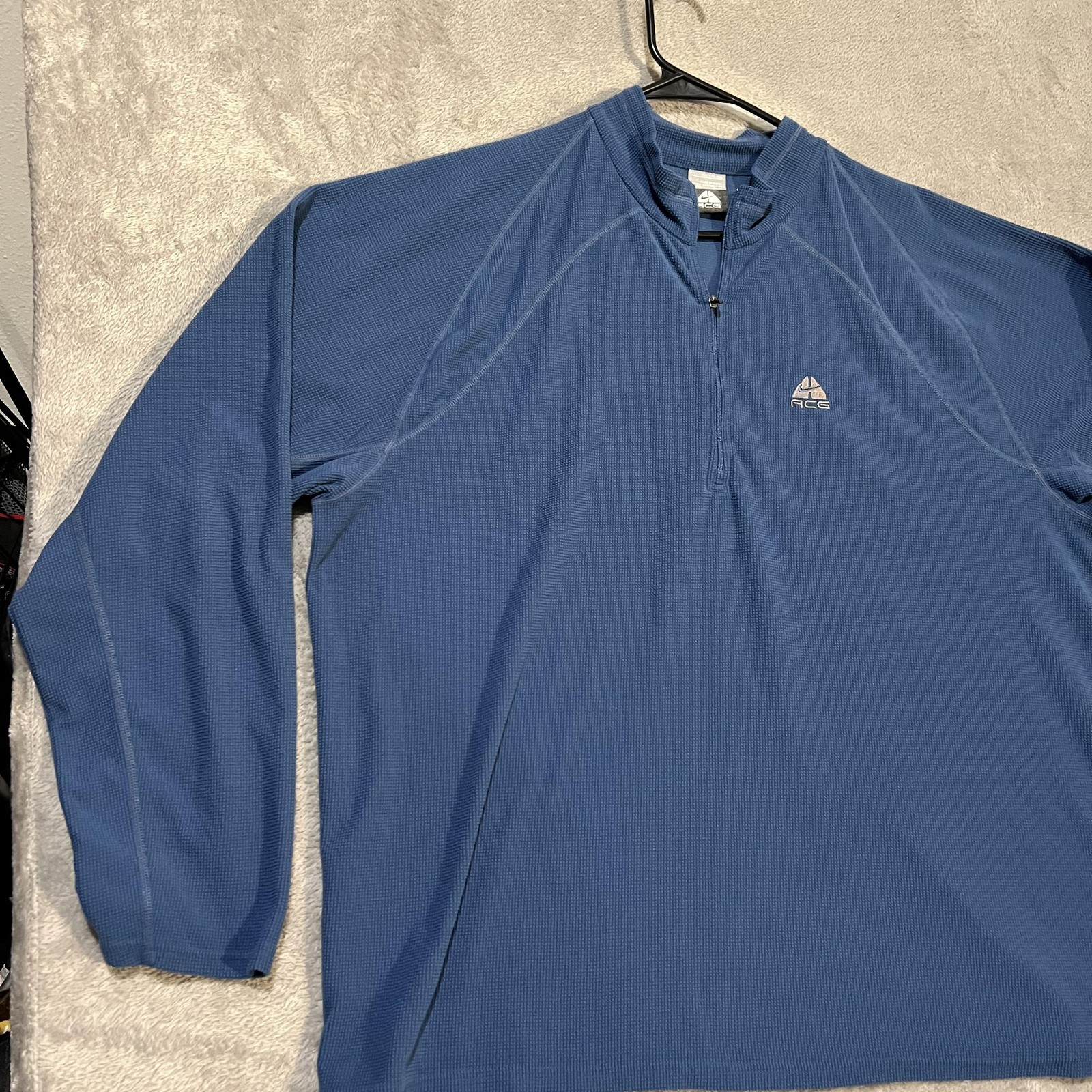 Nike ACG Pullover Mens 2XL Blue Long Sleeve 1/4 Zip Waffle Fleece Hiking Shirt gallery